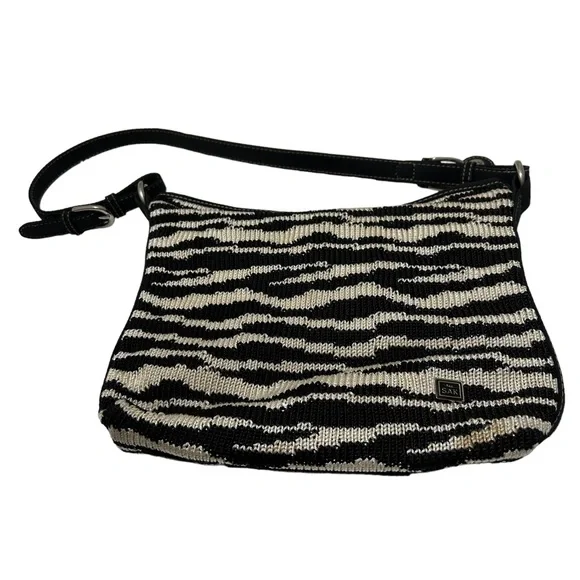 The SAK Shoulder Bag Purse Knitted Adjustable Straps Zip Top Cream Black - Picture 2 of 13